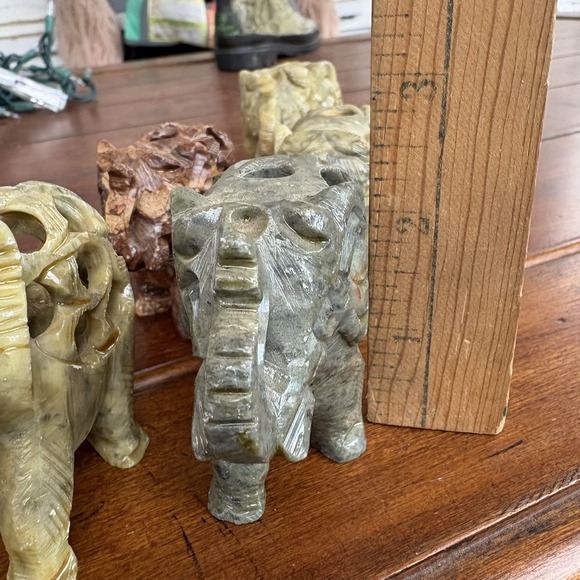 Vintage Hand Carved Soapstone Momma Elephant W/Baby Inside Figurines Lot Of 5 - Picture 9 of 10